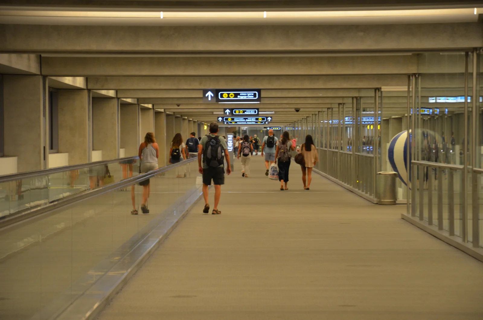 Passengers walking along an arrivals corridor at Ben Gurion Airport in 2017.